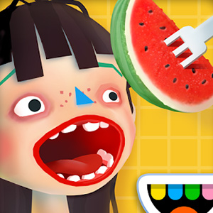 toca kitchen eating watermelon